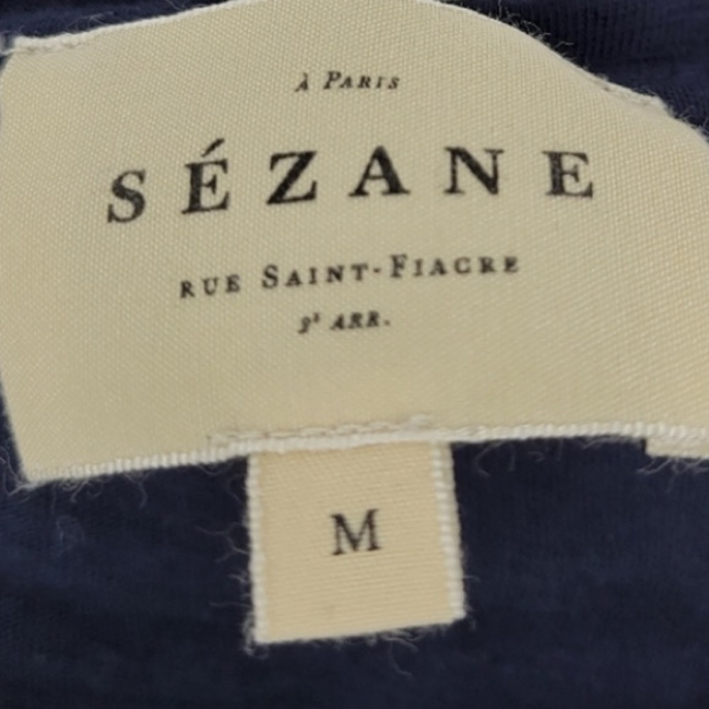 Sezane V-Neck Basic Cotton T-Shirt Navy Blue medium - Picture 5 of 7